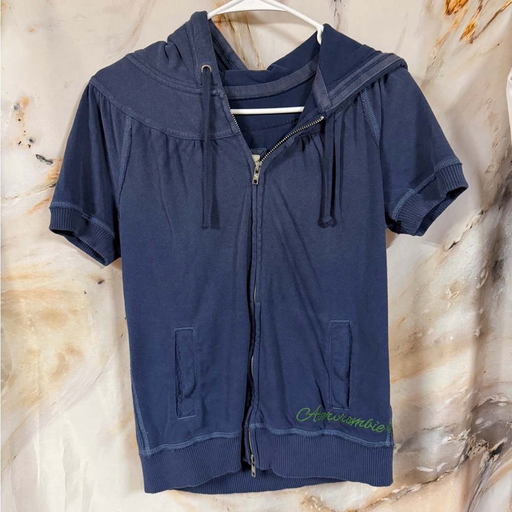 Vintage Y2K Abercrombie & Fitch 2000s  Zip Hooded Short Sleeve Sweater Top